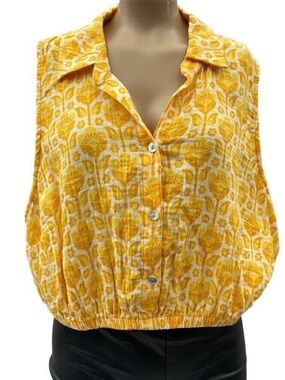 Show Me Your Mumu Camden Collared Button Sleeveless Yellow Floral Top Women‎ XL